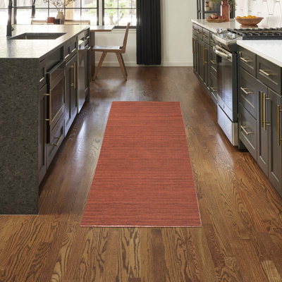 Tapis lavable à la machine en coton de couleur rouge brique Ivanas
