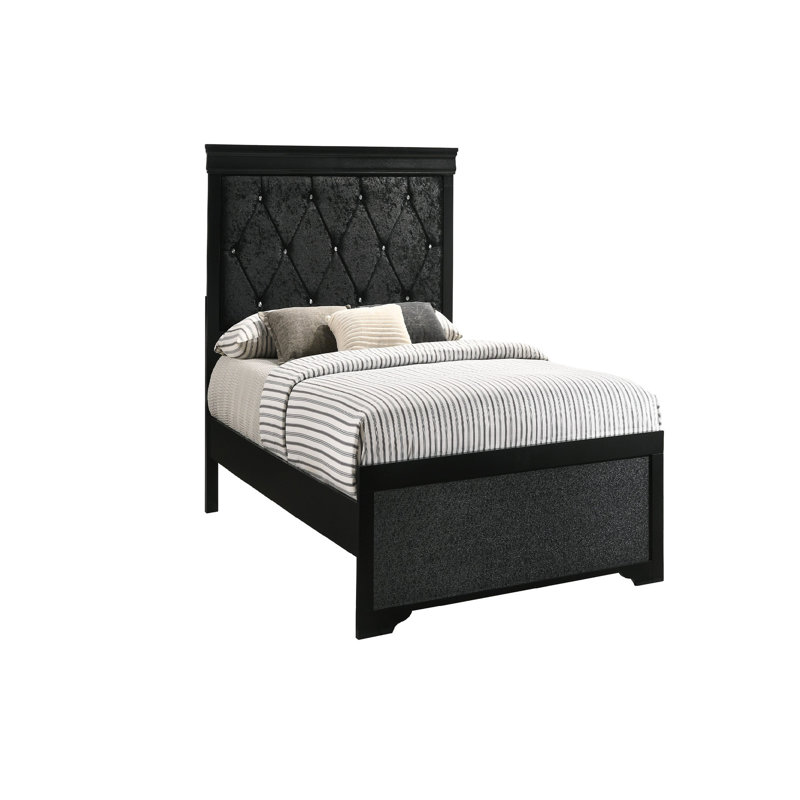 Lit simple en bois avec tête de lit tapissier au fini noir - Magnifique chambre à coucher moderne