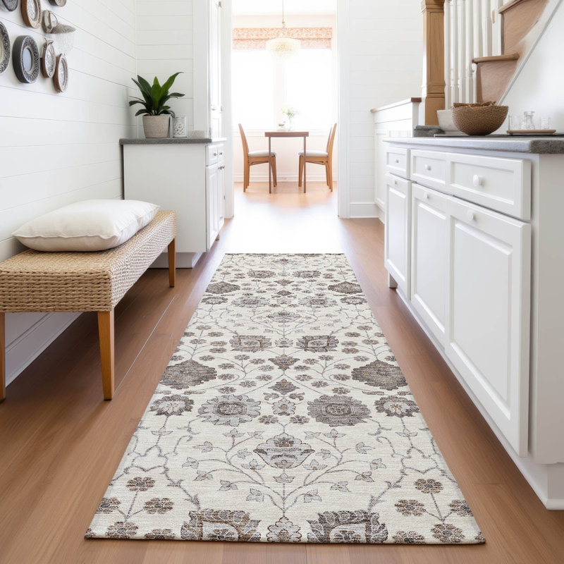 Premium Machine Washable Gurubaksh AMF1155 Floral Rug, Runner 2'3" x 7'6"