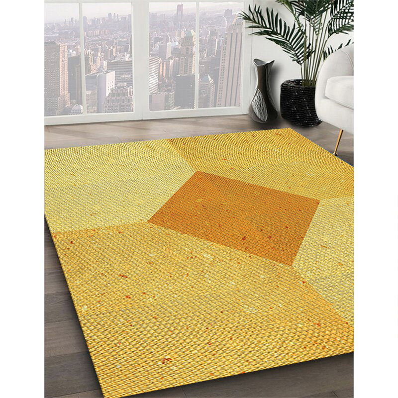 Tapis 100% jaune à motifs 2165 lavable à la machine, Rectangle 3 pi x 5 pi
