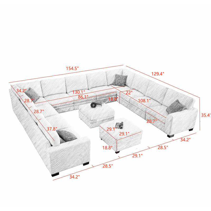 Corduroy U-Shaped Sectional Reversible, Olive Corduroy