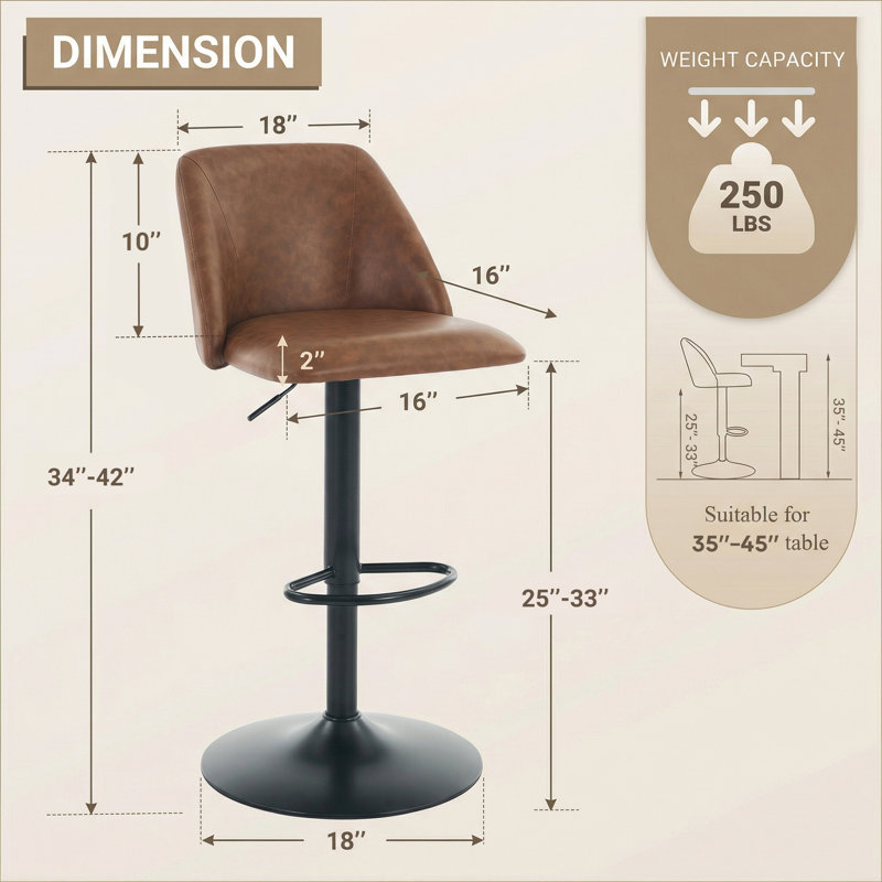 Chaise de bar pivotante à hauteur réglable, Brown