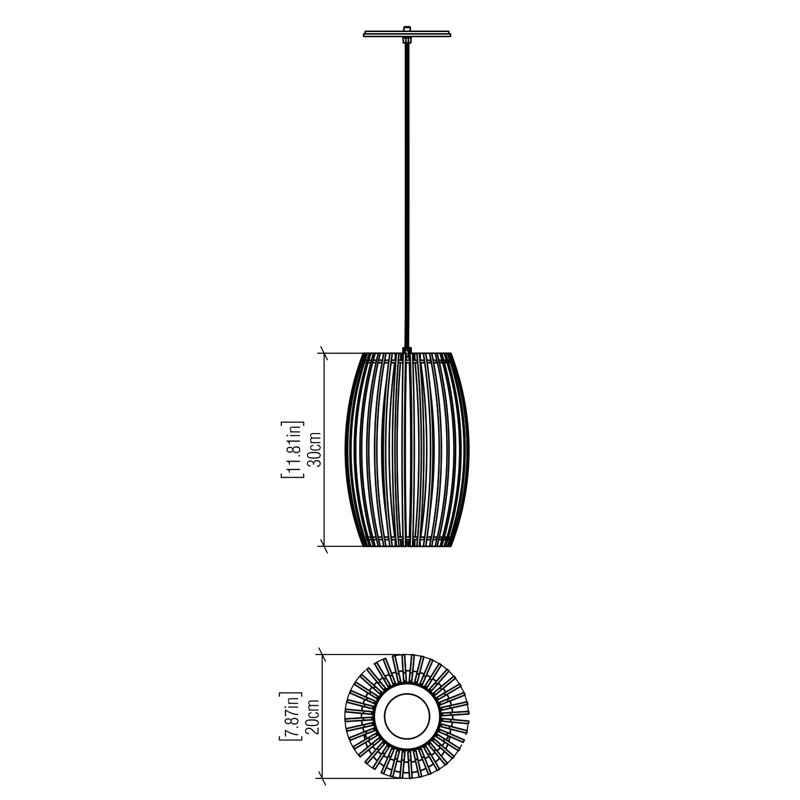 Luminaire suspendu Stecche Di Legno, Louro Freijó, H 11,7 po x l 7,8 po x P 7,8 po