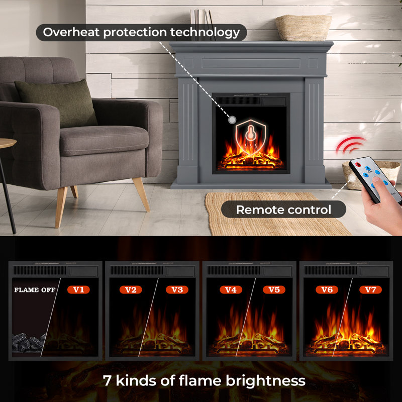 Tarijah 43" 1500W Electric Fireplace Mantel W/ Realistic LED Log Heater,Remote Control, Pearl White
