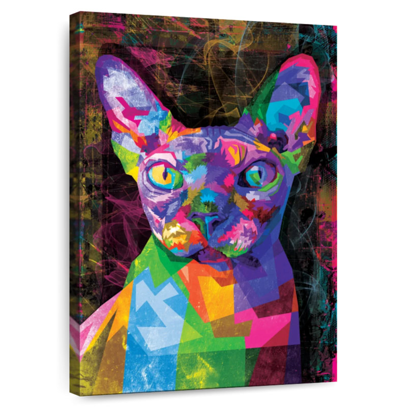 Bramph sphynx abstrait chat multicolore, H 24 po x l 16 po