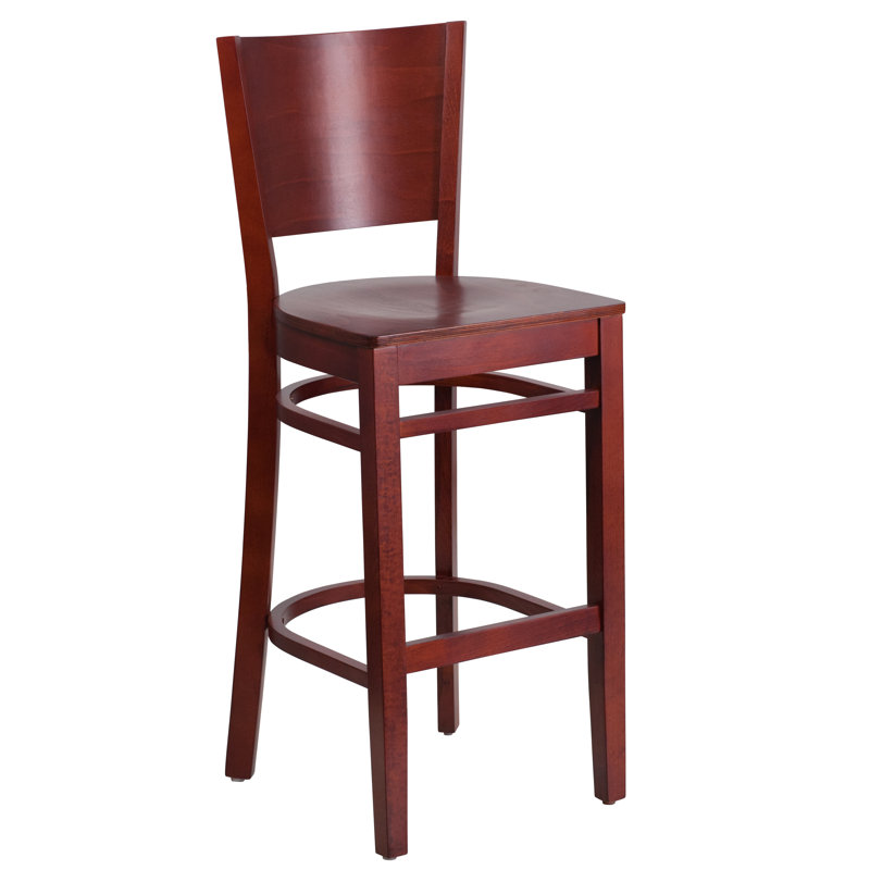 Kadircan Solid Back Wooden Restaurant Barstool, Mahogany, 1