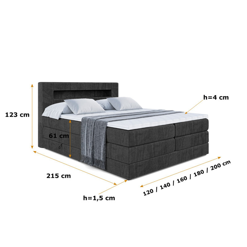 Daigle Divan Bed Set, 140 x 200cm, Black