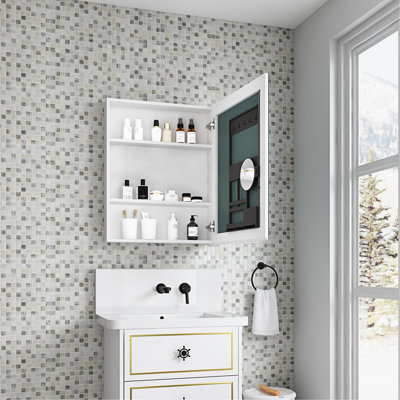 24'' W X 30'' H Bathroom Cabinet With Mirror, Wooden Door, Wall Mounted, Organizer For Personal Hygiene And Beauty Products Medicine Cabinet, Surface Or Recessed, Storage Eye Care