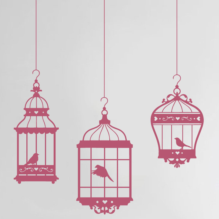 Adhésif décoratif jolies cages à oiseaux, Rouge à lèvres, H 24 po x l 18 po x P 0,01 po