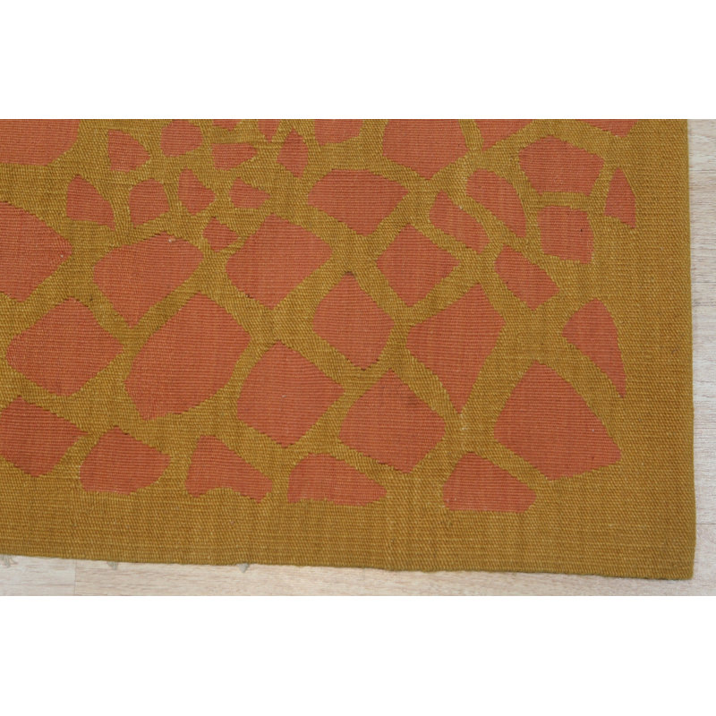 6x8 Coral Flat Weave Wool Focal Point Cascade Geometric Modern Contemporary Carpet Rug