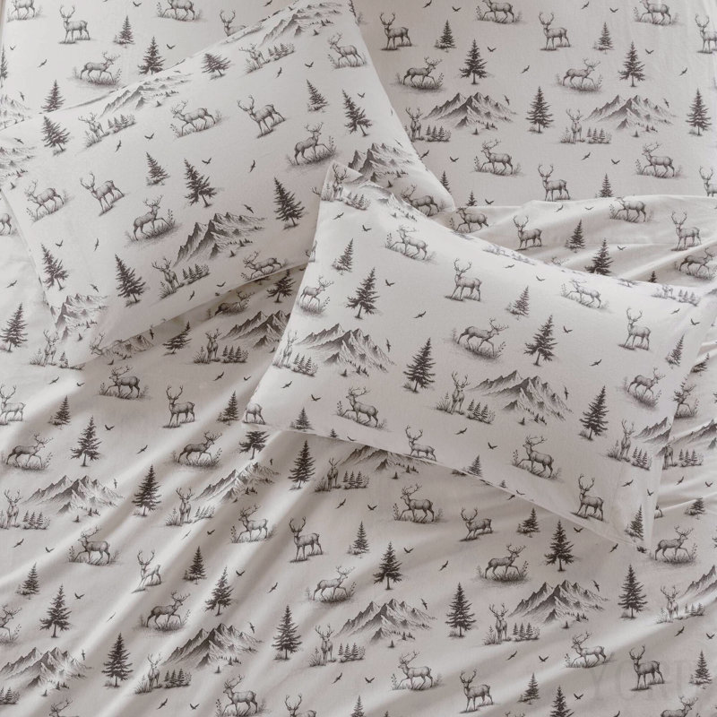 4 Pcs Full Sheet Set Gray Deer Toile