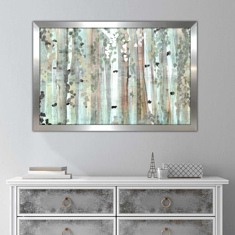Spring Birch Meadow par - Peinture, H 33,5 po x l 49,5 po x P 1 po, Encadrement argenté