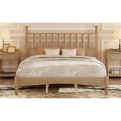 Lit plateforme grand en bois avec tête de lit en forme de gourde, lit plateforme de style rétro avec support à lattes en bois, naturel