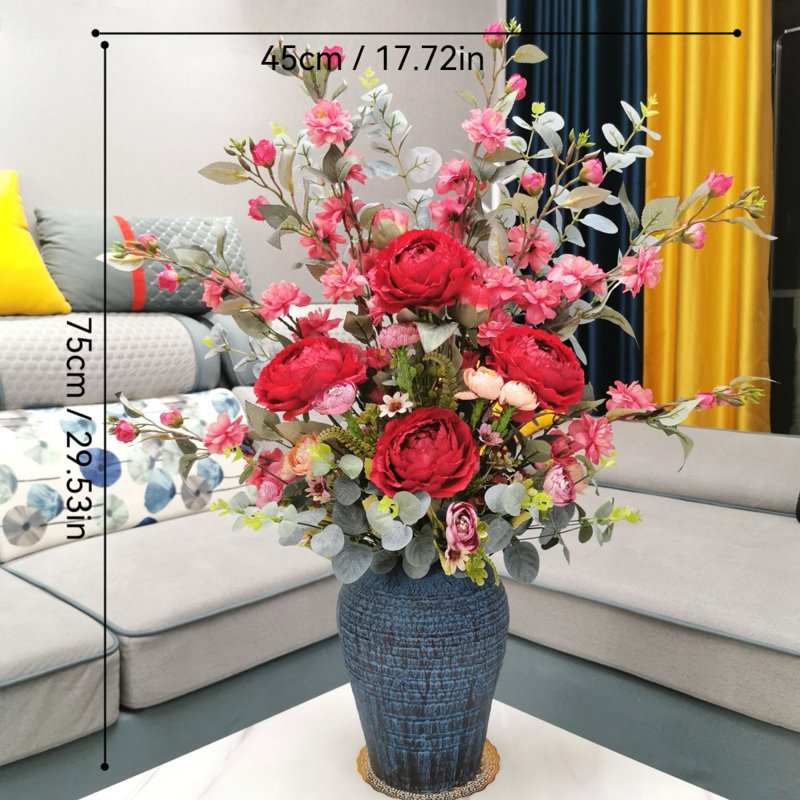 Simulated Home Dining Table Flower Living Room Decoration Luxury Vase Peony Fake Flowers Nordic Decorative Bouquet Flower Arrangement Ornament