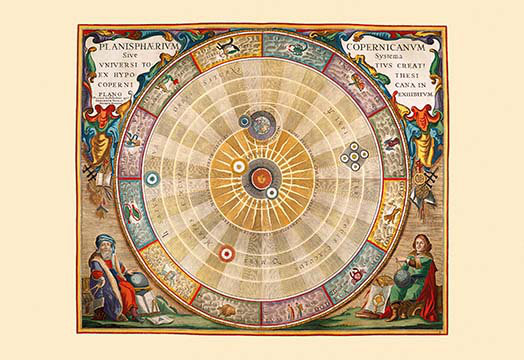 « planisphaerium copernicanum » par andreas cellarius, impression, 20" H x 30" W