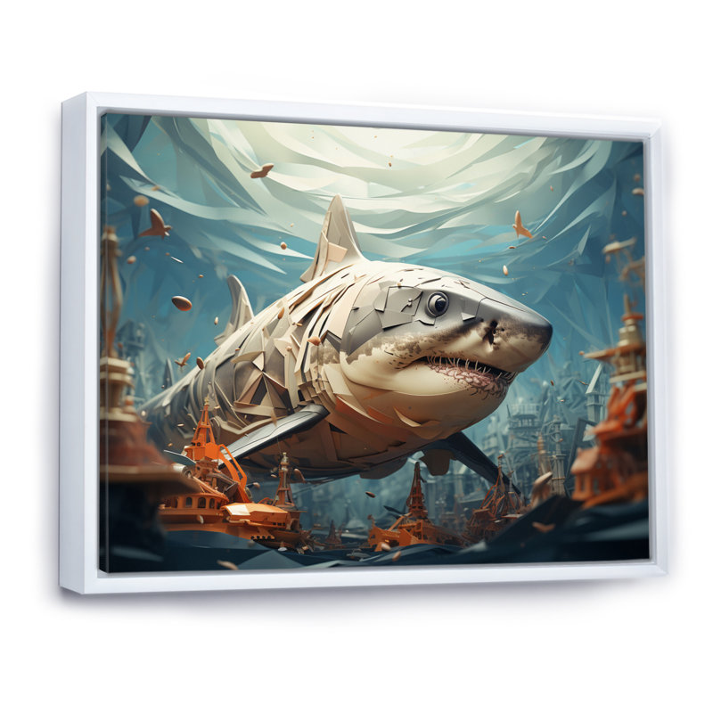 " Shark Coastal Guardian ", White Floater Framed, 24" H x 32" W x 1" D