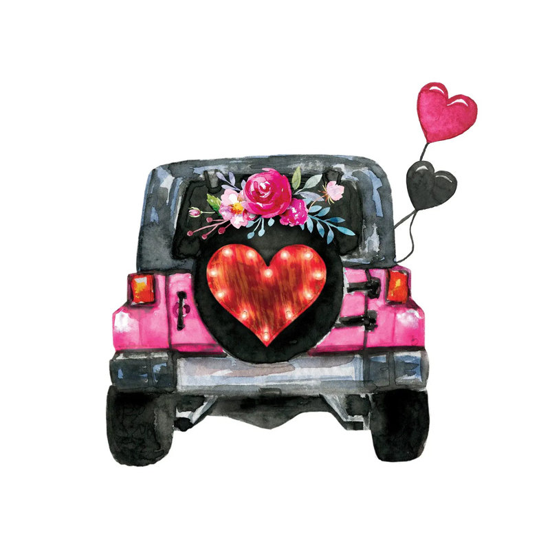 Valentine's Day Jeep Back by Ephrazy Graphics - Wrapped Canvas Print, 45.72 cm H x 45.72 cm W x 3.175 cm D