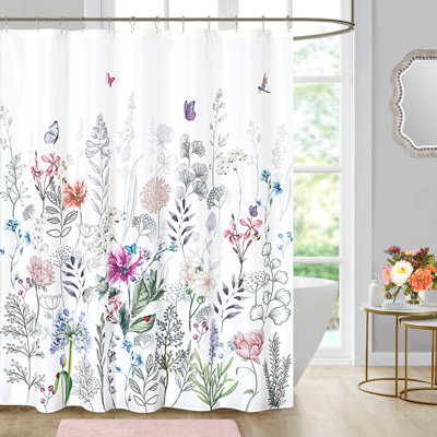 Rideau de douche floral + crochets