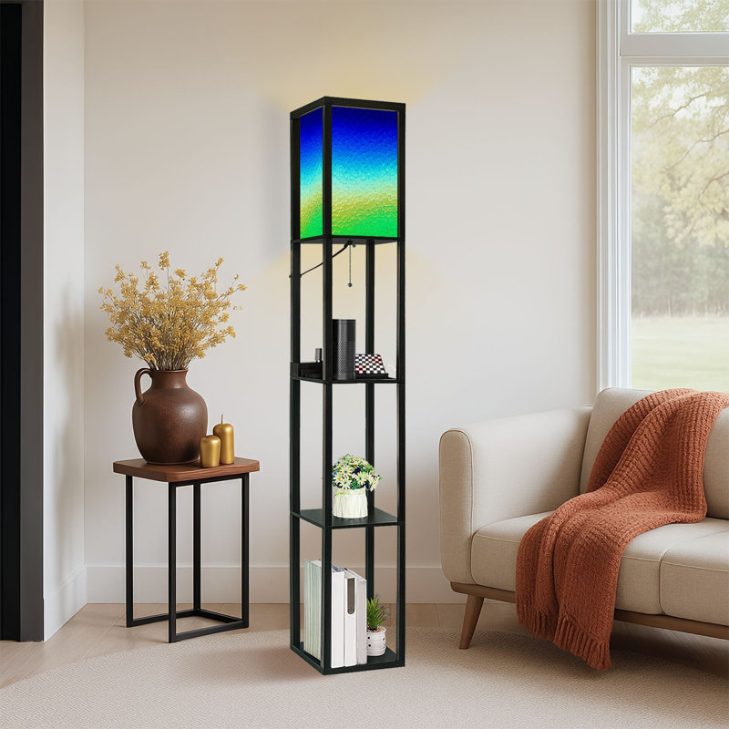 Lampe sur pied à DEL à intensité variable avec éclairage en verre coloré, lampe sur pied en panneau de fibres à densité moyenne avec télécommande, lumière 3 couleurs, pour le salon, la chambre à coucher