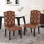 2 chaises de salle à manger Kd, cuir de polyuréthane brun appliqué, capitonnage à boutons, coutures en losange élaborées, pieds fuselés attrayants