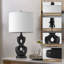 Lampe de table, ensemble de 2, 22,3 po, céramique, 3 lumières à intensité variable, abat-jour en tissu blanc