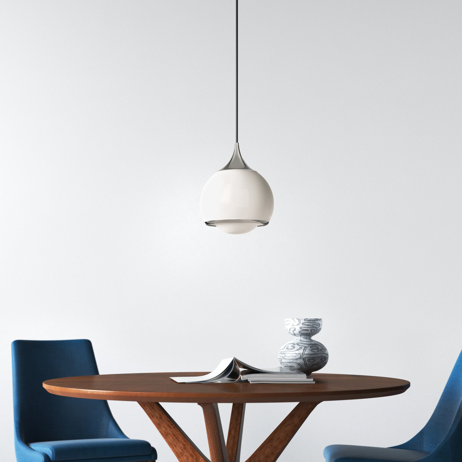 Kegan Single Light Glass Pendant, Polished Nickel, 11.5" H x 10" W x 10" D