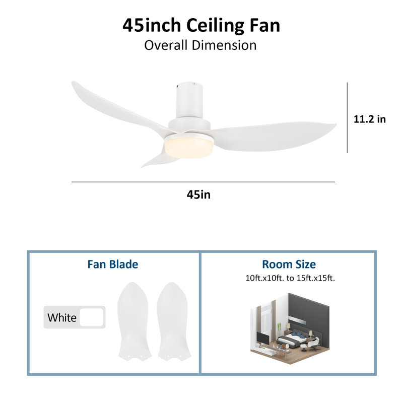 Effy 45'' Ceiling Fan with Light, White