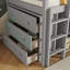 Lit mezzanine simple avec armoire à tiroirs, armoire à tablettes et bureau à tiroirs, lit mezzanine en bois d'hévéa avec barrière de sécurité, échelle-2075380699