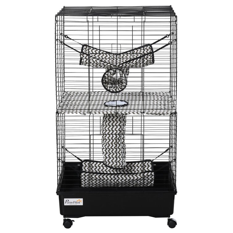 PawHut Metal Wire Small Animal Pet Cage with Wheels, Red & Black, 42