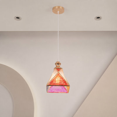 6 Inch Gold Modern Colorful Acrylic Geometric Pendant Light Adjustable 1 Light E26 Hanging Fixture with Warm Bulb Included