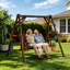 Balancelle en bois avec support, balancelle de patio 2 places avec table centrale