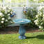 Élégant bain d'oiseaux en céramique pour l'extérieur avec motif floral 21,5 po, bleu sarcelle-1747560502