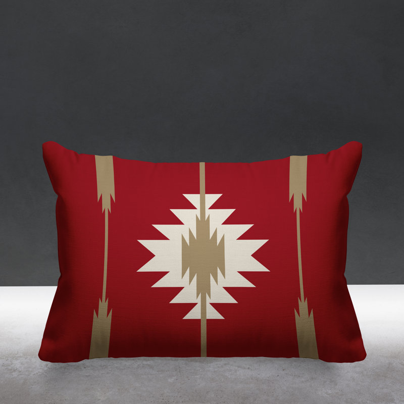 Coussin décoratif intérieur / extérieur Jolon Southwestern, 14 po x 20 po, Rouge, Rectangulaire