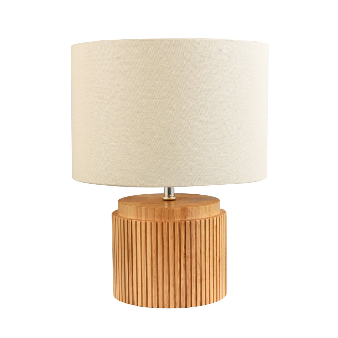 Classic And Stylish Real Wooden Table Lamp With Natural Cream Linen Fabric Shade By Metro Lane