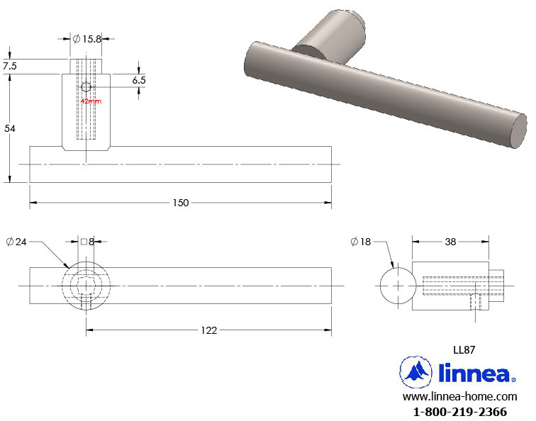 Passage Door Lever, Satin Stainless Steel, 2.75"