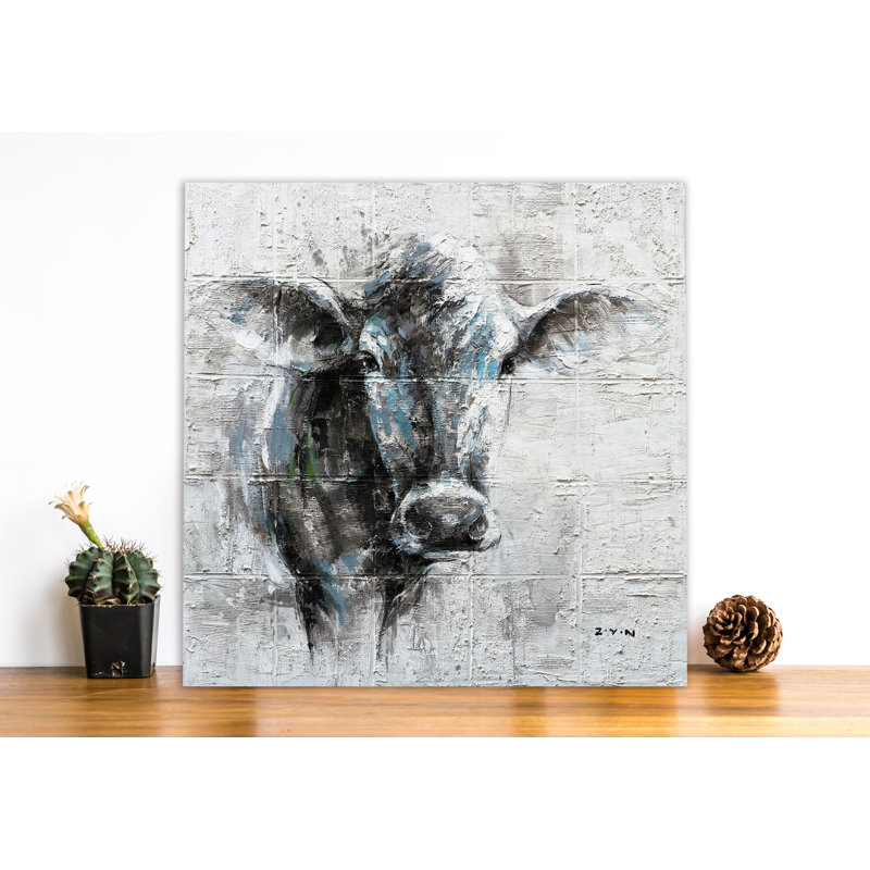 Vache mystérieuse - peinture sur toile tendue, H 20 po x l 20 po x 1,5 po