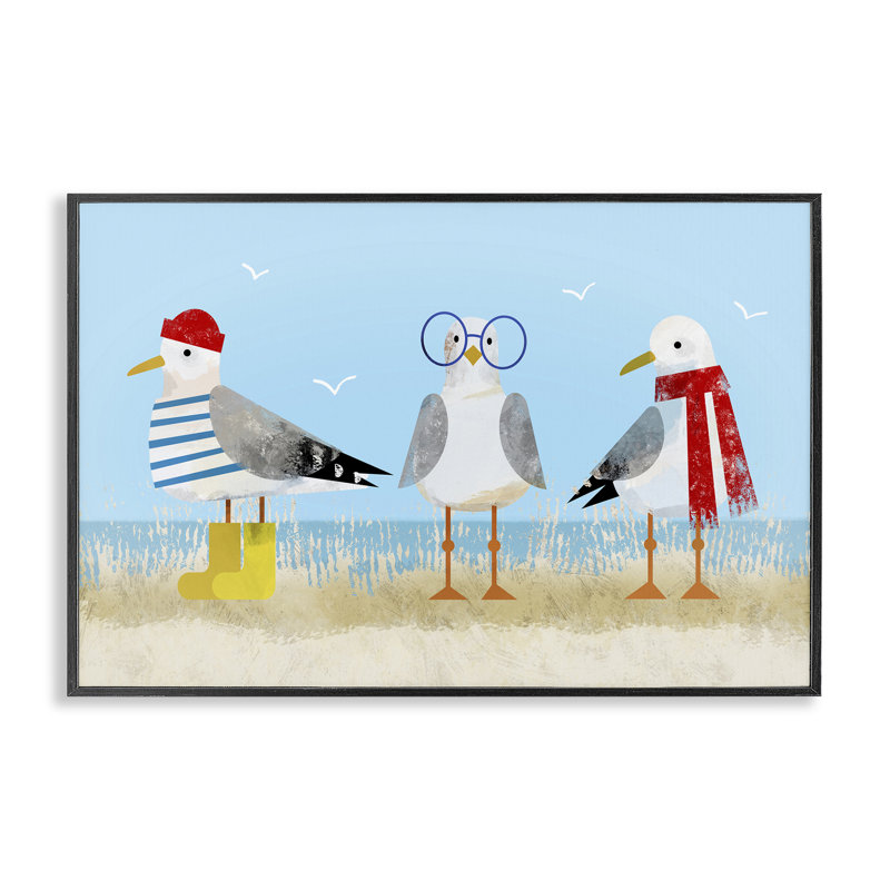 Mouettes en vêtements d'hiver, estampe numérique encadrée par Victoria Barnes, Giclée encadrée noir minuit, H 12 po x l 18 po