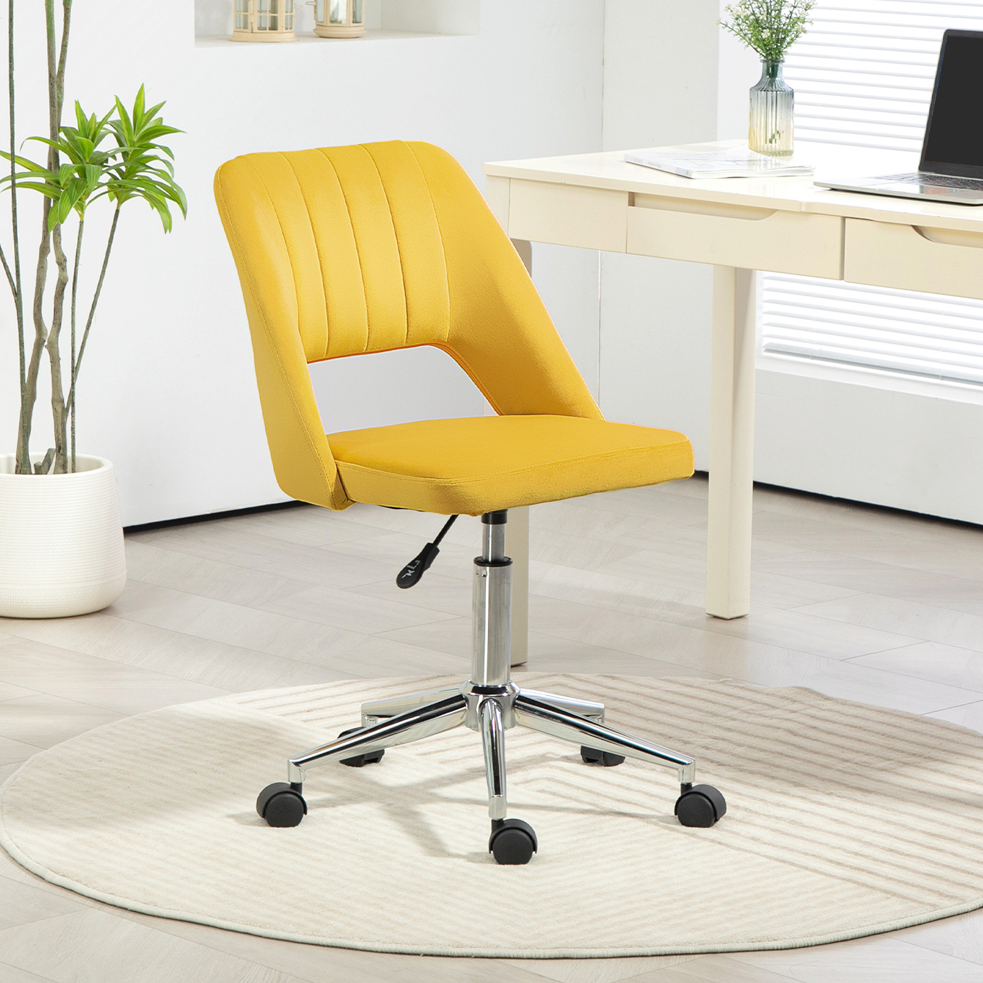 Chaise Bureau Ergonomique En Lin - Hauteur Réglable, Pivotante, Accoudoirs Rembourrés - Bureau/Maison - 7