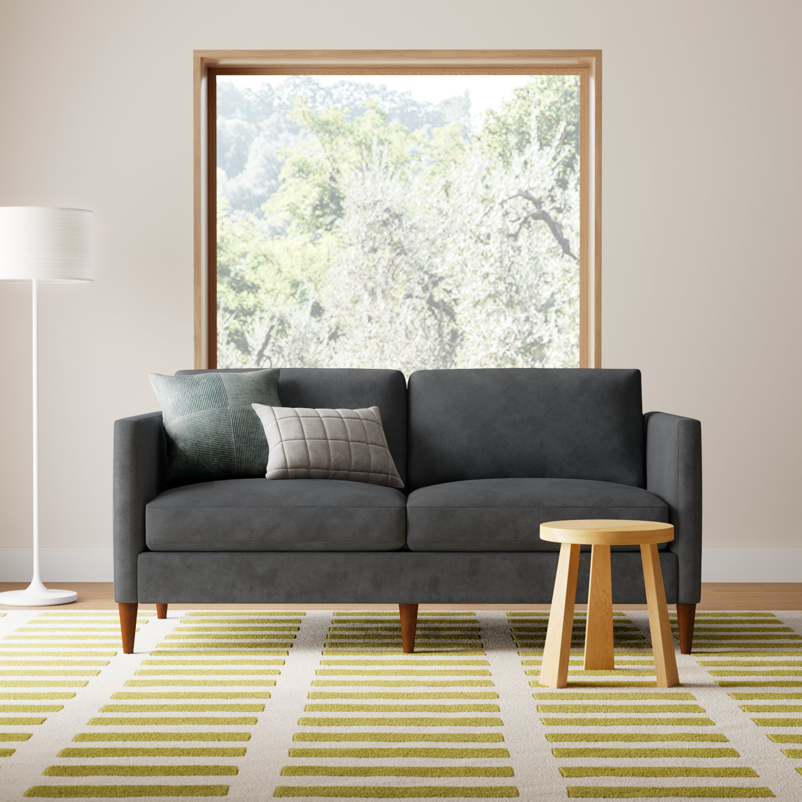 Clifford Upholstered Custom Studio Sofa, Bella Cornflower Performance Velvet