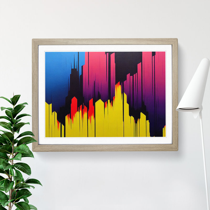 Beauteous City Skyline Architecture - Framed Print, 46cm H x 64cm W x 2cm D, Oak