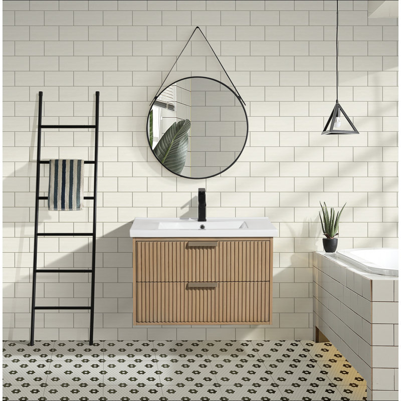 Anelie 30'' Single Bathroom Vanity with Ceramic Top, Oak, Gold