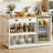 59”W White Farmhouse Kitchen Island with Fridge Space and Outlets-718099036
