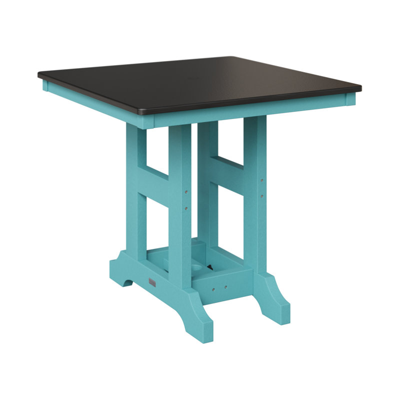 Table de salle à manger à hauteur de comptoir 33 po Berlin, Bleu Aruba, Noir martelé, H 35,5 po x l 33 po x P 33 po