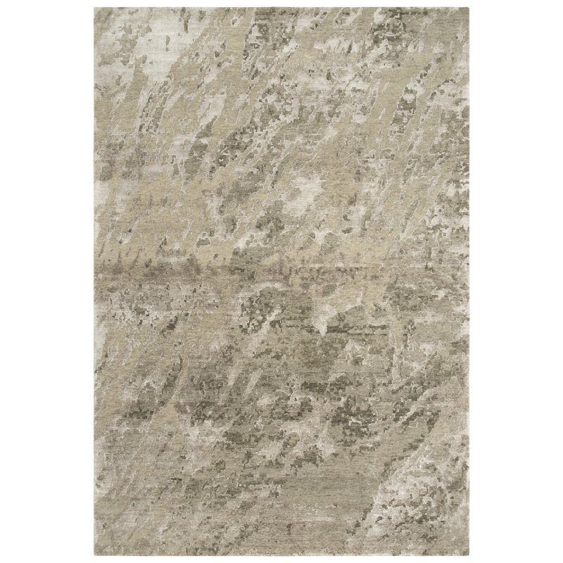 Tapis beige en laine noué à la main, 6 pi x 9 pi