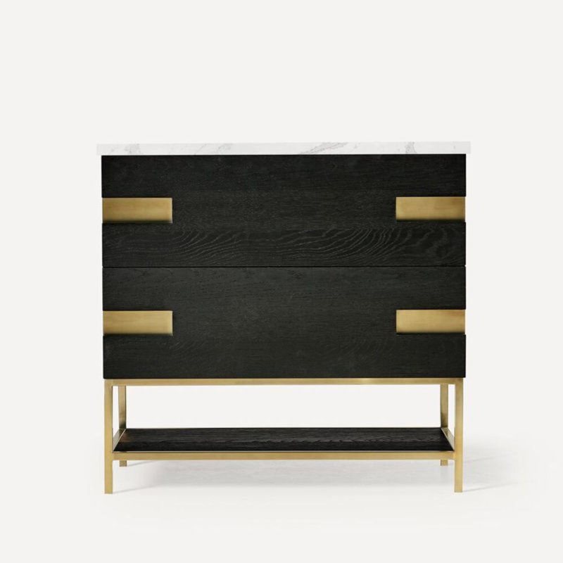 Sendai Vanity, Matte Black/Aged Brass