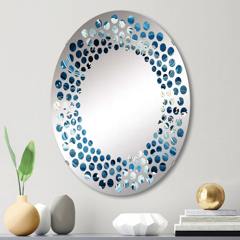 Vagues japonaises Hokusai motif I - Miroir mural à pois ovales, L 20 po x H 30 po