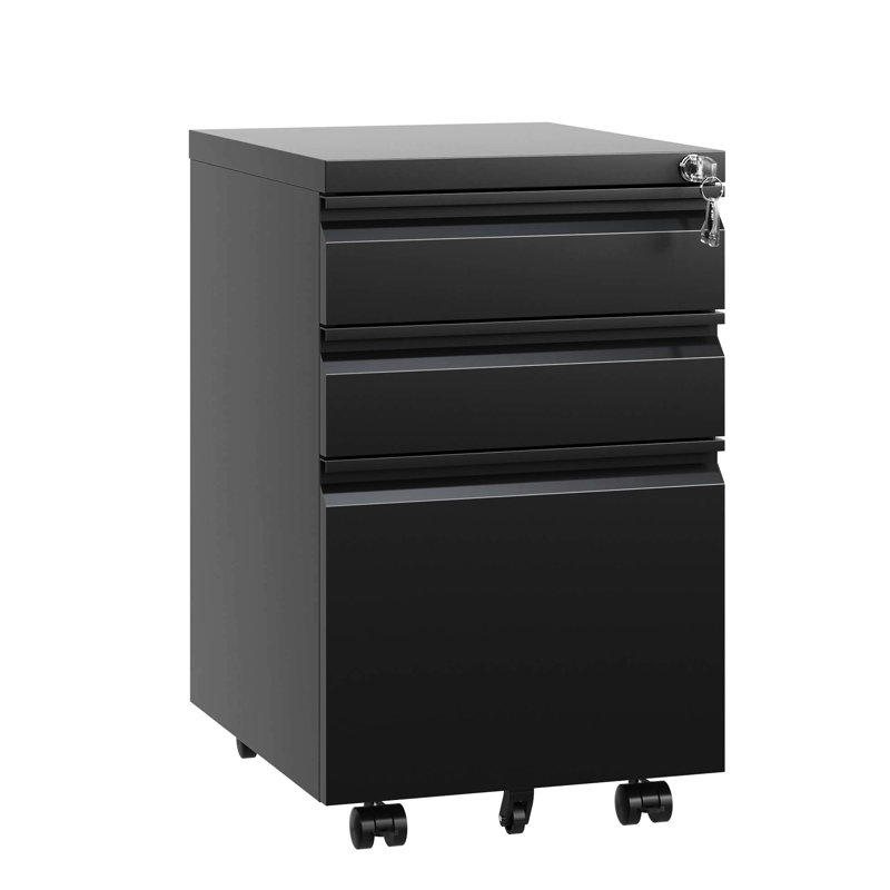 Classeur verrouillable à 3 tiroirs en métal noir, entièrement assemblé, classeur de bureau, assemblage robuste de travail assemblé noir, organisation sécurisée, grande capacité
