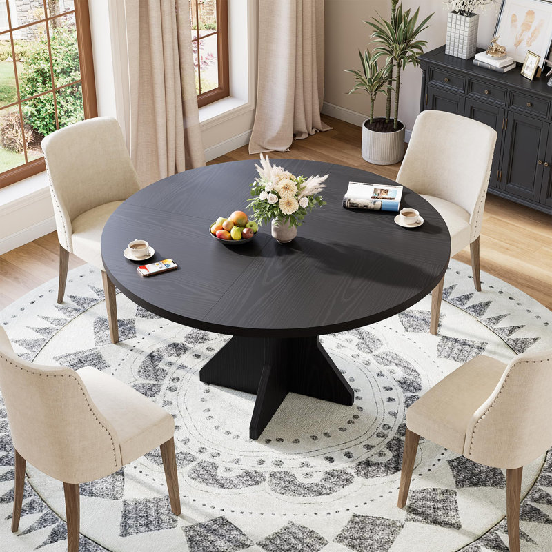 Table de salle à manger 47 "pour 4-6, petite table de cuisine avec base piédestal robuste, Noir