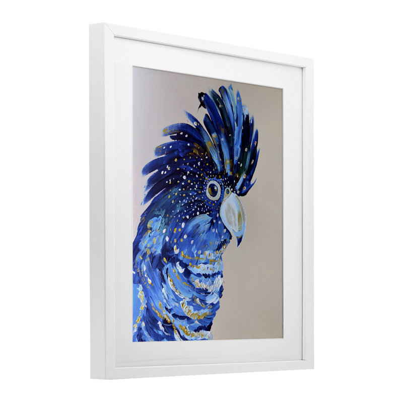 «Coco The Cockatoo», reproduction encadrée sous verre, conception de Jennifer Seeley, H 16 po x l 13 po, Cadre blanc côtier