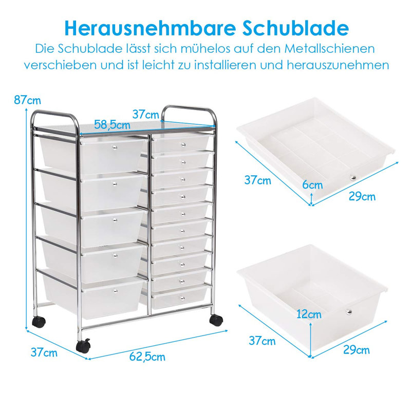 Hallam 15 Drawer Storage Drawer, Chrome, Translucent White